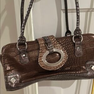 Elegant Brown Crocodile-Embossed Handbag